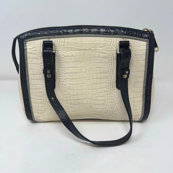 Brahmin Alice Carry All Shoulder Bag Tri Texture Ivory Gray Black Charm READ - Picture 10 of 14